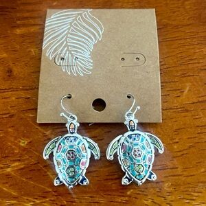 Silver Turquoise Sea Turtle Earrings